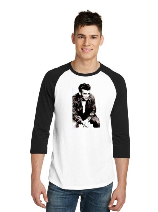 James Dean Smoking Photo Raglan Tee