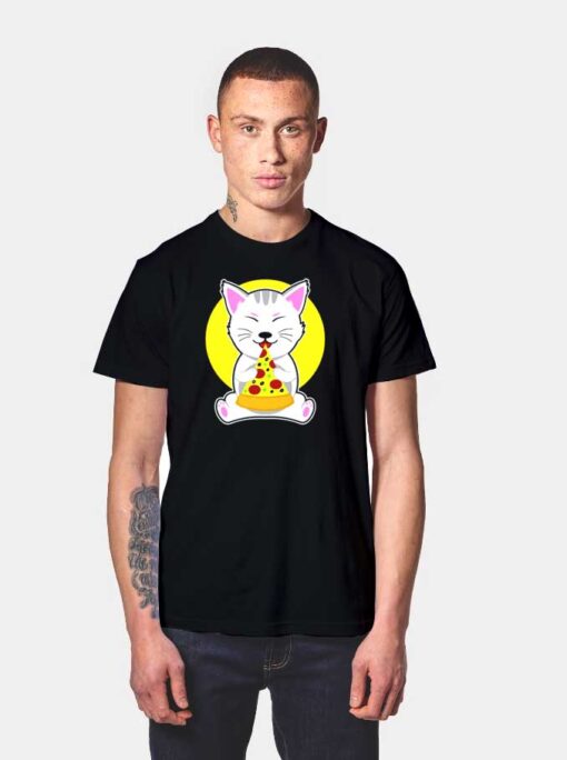 Cute Cat Eating Pizza Slice T Shirt