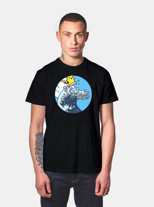 Pikachu Surfing Yellow Mouse Wave T Shirt