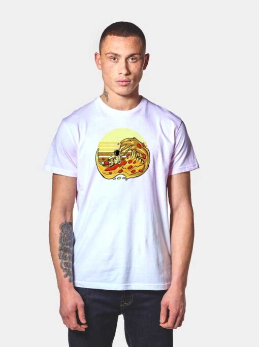 Astronaut Great Wave Of Pizza T Shirt