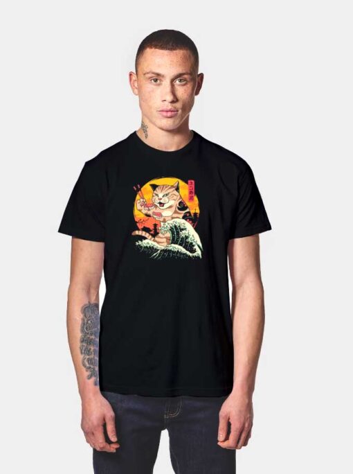 Great Wave Of Neko Sushi T Shirt