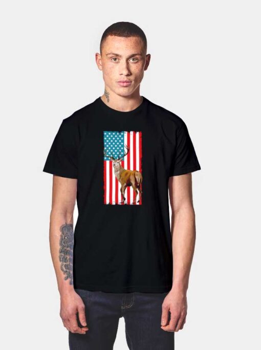 American Deer Hunter Flag T Shirt