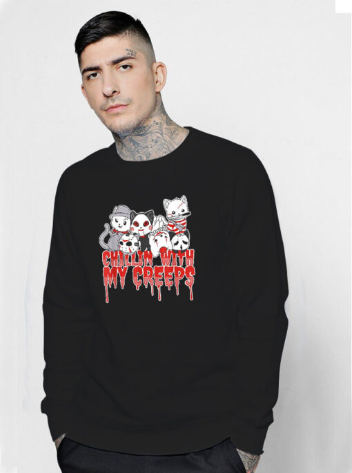 Chillin With My Creeps Cat Horror Serial Killer Halloween Sweatshirt