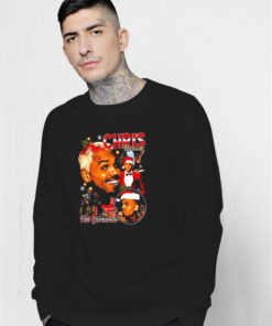 Chris Brown Wearing Santa Claus Hat Sweatshirt