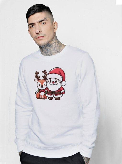 Merry Christmas Santa And Deer Christmas Sweatshirt