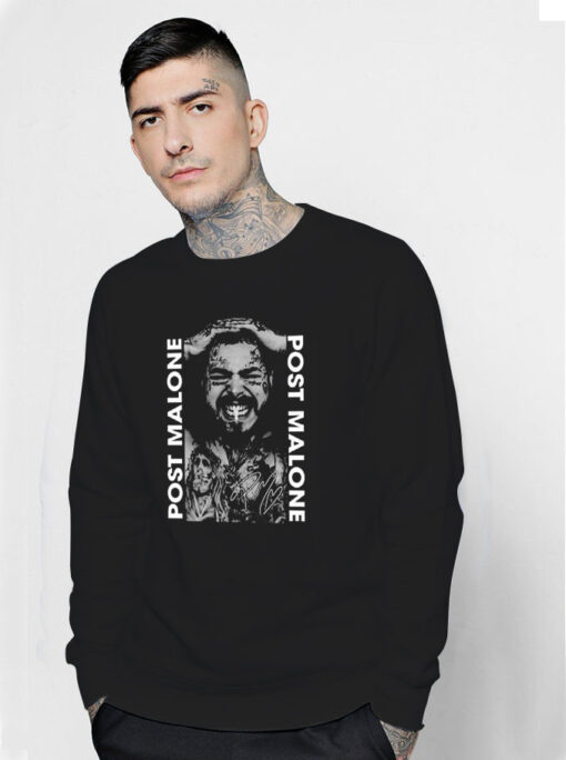 Post Malone Post Malone Tattoos Smoking Signature 2024 Sweatshirt