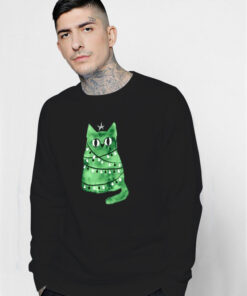 Watercolor Green Christmas Cat Sweatshirt