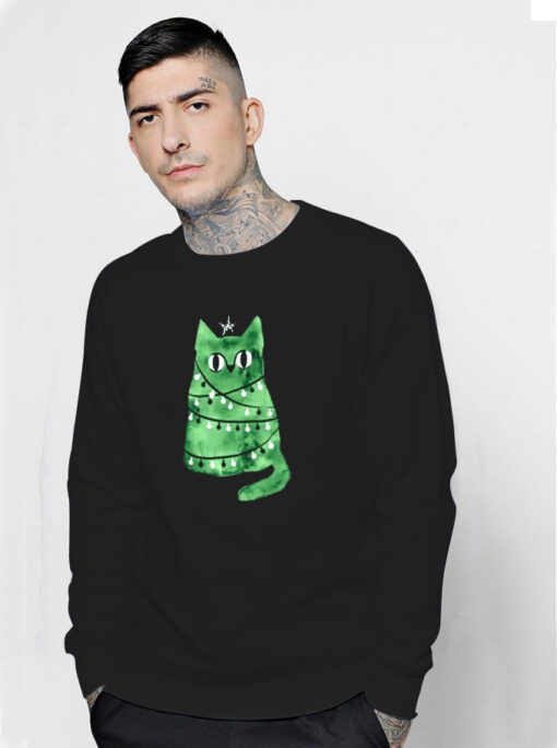 Watercolor Green Christmas Cat Sweatshirt